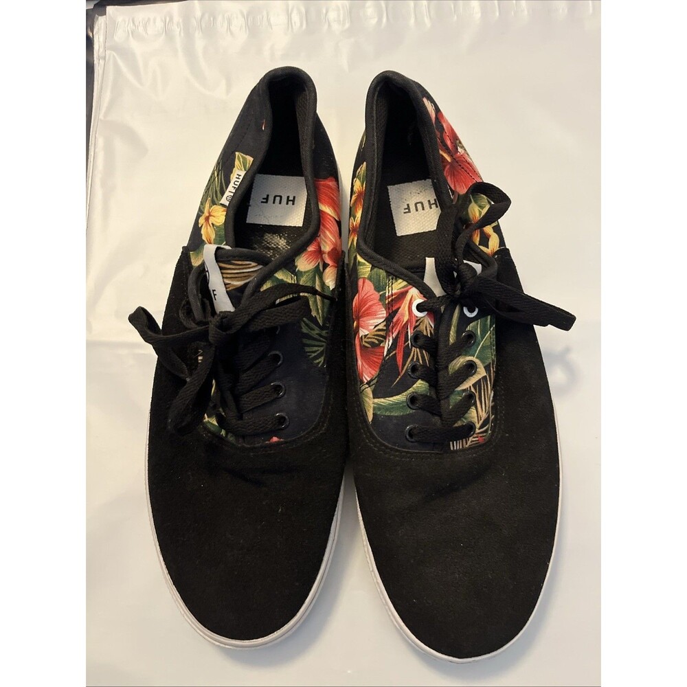 HUF Canvas Skate Sneakers Mateo Black Floral Tropical Hibiscus Beach Men’s Sz 12